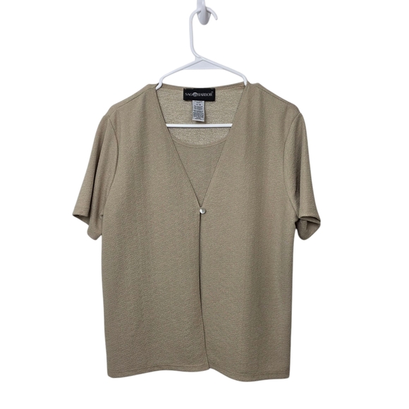 Sag Harbor Tops - Vintage Sag Harbor Golden Short Sleeve Old Money Classic Cardigan Shirt Size M